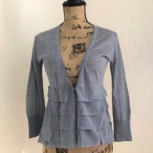 Blue-gray Club Monaco X-small Cardigan with ruffled details